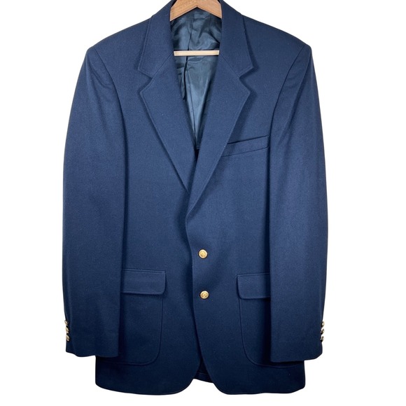 Vtg Austin Manor Mens Navy Blue Blazer Sport Coat Jacket Size 40XL Gold Buttons‎